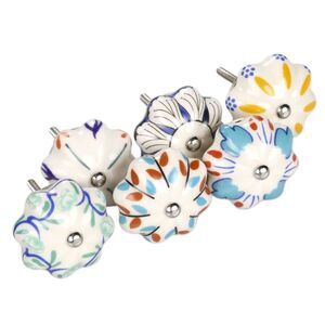 6pcs Vintage Knobs Floral Ceramic Pumpkin Drawer Handles Pulls Knob, Color #1